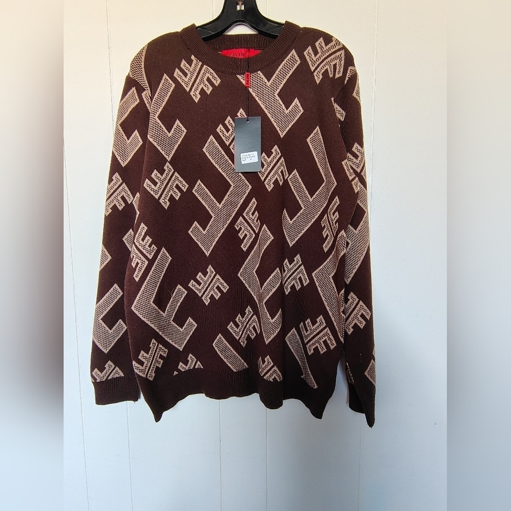 Pavini By Rocco Ravalli Brown Geometric Pattern Sweater Size XL